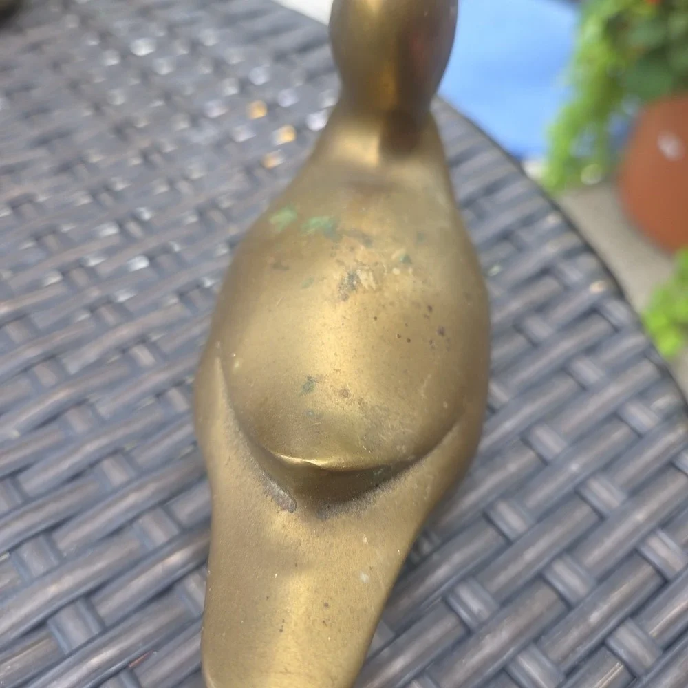Vintage Solid Brass Duck Green Patina Tarnish Easter Cottage Cabin Core